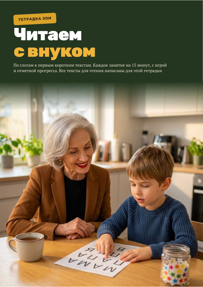 Обложка тетрадки «Как научить внука читать: 30 занятий»