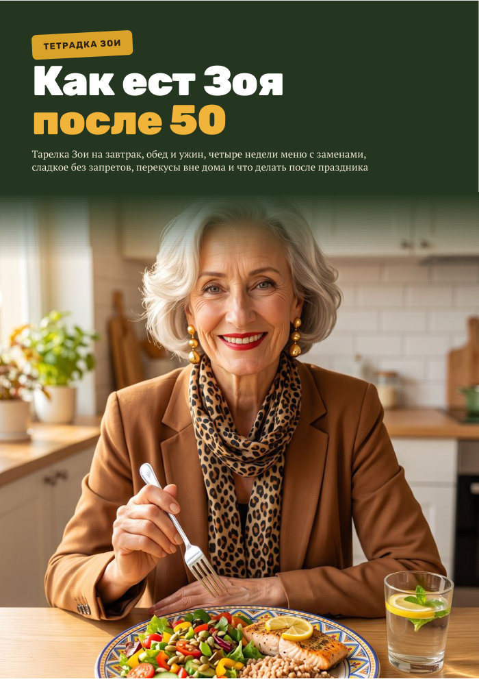 Обложка тетрадки «Как ест Зоя после 50: без диет»